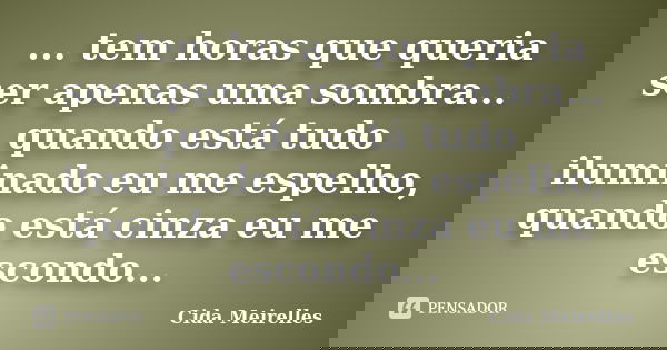 ... tem horas que queria ser apenas uma sombra... quando está tudo iluminado eu me espelho, quando está cinza eu me escondo...... Frase de Cida Meirelles.