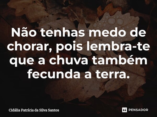 ⁠Não tenhas medo de chorar, pois lembra-te que a chuva também fecunda a terra.... Frase de Cidália Patrícia da Silva Santos.