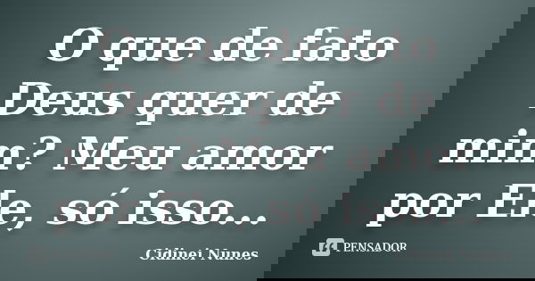 O que de fato Deus quer de mim? Meu amor por Ele, só isso...... Frase de Cidinei Nunes.