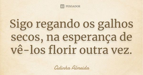 Sigo regando os galhos secos, na esperança de vê-los florir outra vez.... Frase de Cidinha Almeida.