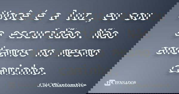 Você é a luz, eu sou a escuridão. Não andamos no mesmo caminho.... Frase de Ciel Phantomhive.