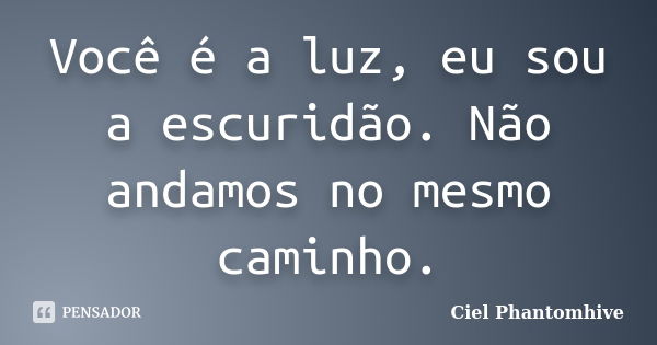 Você é a luz, eu sou a escuridão. Não andamos no mesmo caminho.... Frase de Ciel Phantomhive.