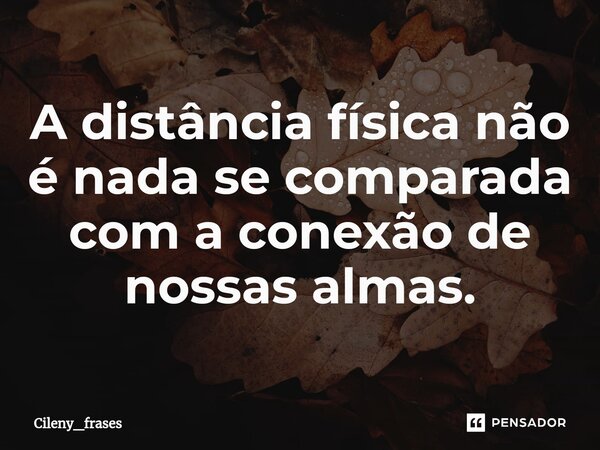 ⁠A distância física não é nada se comparada com a conexão de nossas almas.... Frase de Cileny_frases.