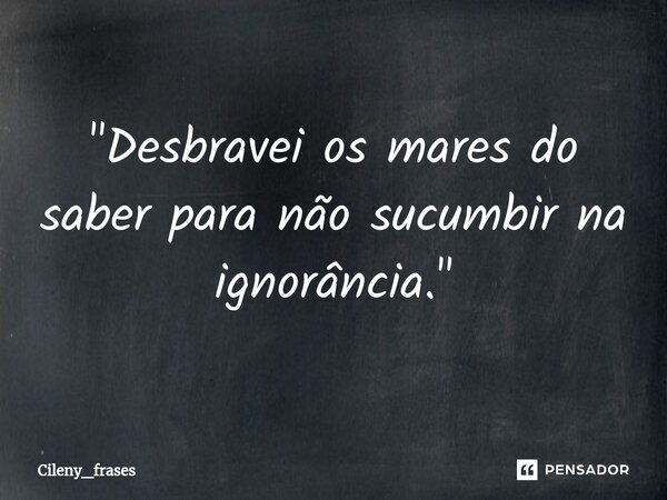 "Desbravei os mares do saber para não sucumbir na ignorância."... Frase de Cileny_frases.