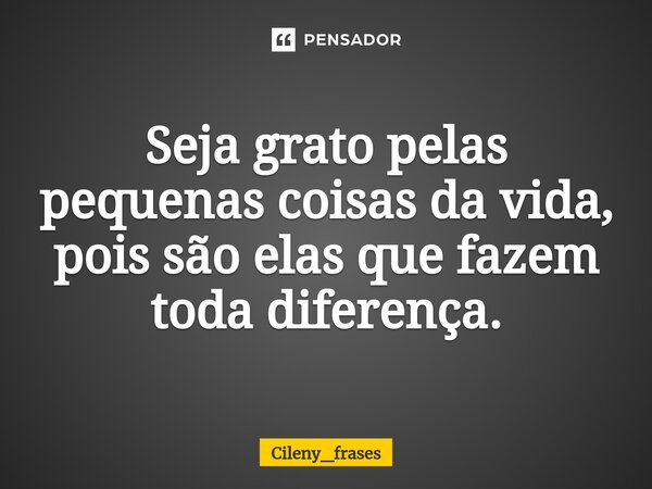 ⁠Seja grato pelas pequenas coisas da vida, pois são elas que fazem toda diferença.... Frase de Cileny_frases.