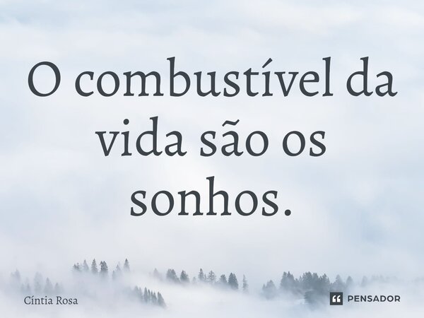 ⁠O combustível da vida são os sonhos.... Frase de Cíntia Rosa.