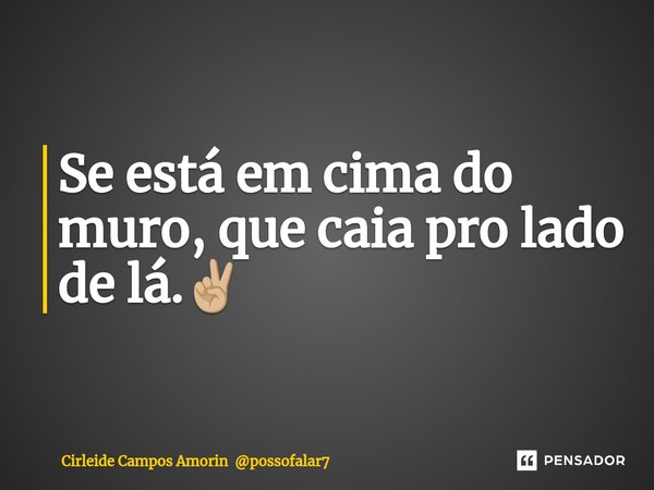 ⁠Se está em cima do muro,que caia pro lado de lá.✌🏼... Frase de Cirleide Campos Amorin possofalar7.
