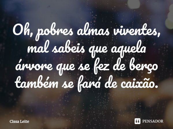 ⁠Oh, pobres almas viventes, mal sabeis que aquela árvore que se fez de berço também se fará de caixão.... Frase de Cissa Leite.