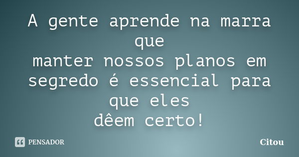 A gente aprende na marra que manter nossos planos em segredo é essencial para que eles dêem certo!... Frase de Citou.