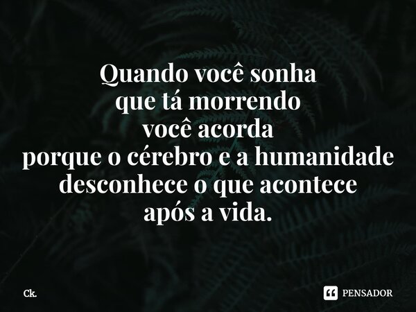 ⁠Quando você sonha que tá morrendo você acorda porque o cérebro e a humanidade desconhece o que acontece após a vida.... Frase de Ck..