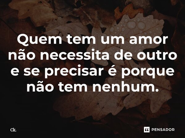 ⁠Quem tem um amor não necessita de outro e se precisar é porque não tem nenhum.... Frase de Ck..