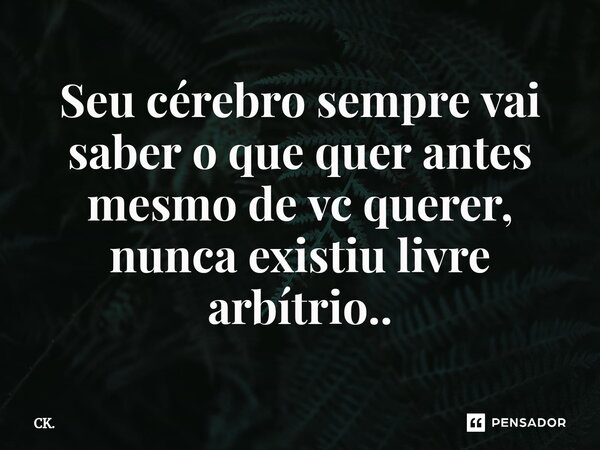 ⁠Seu cérebro sempre vai saber o que quer antes mesmo de vc querer, nunca existiu livre arbítrio..... Frase de CK..