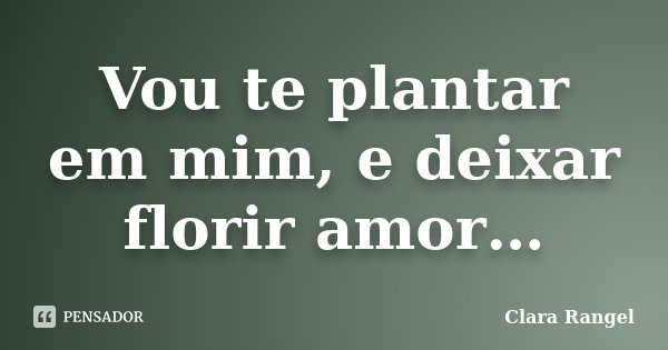 Vou te plantar em mim, e deixar florir amor…... Frase de Clara Rangel.
