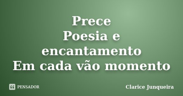 Prece Poesia e encantamento Em cada vão momento... Frase de Clarice Junqueira.