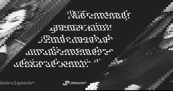 "Não entendo, apenas sinto. Tenho medo de um dia entender e deixar de sentir."... Frase de Clarice Lispector.