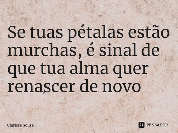 ⁠Se tuas pétalas estão murchas, é sinal de que tua alma quer renascer de novo... Frase de Clarisse sousa.
