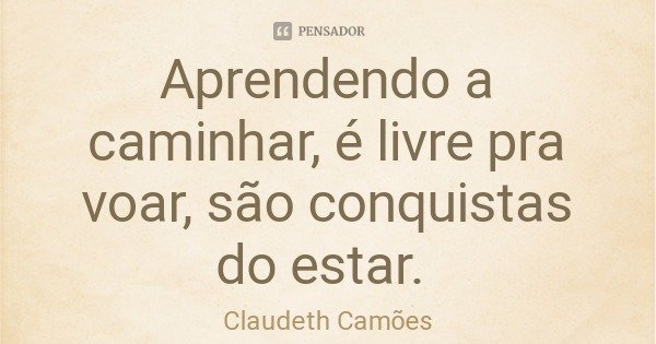 Aprendendo a caminhar, é livre pra voar, são conquistas do estar.... Frase de Claudeth Camões.