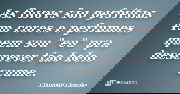 As flores são perfeitas em cores e perfumes quem sou "eu" pra descrever tão belo cume.... Frase de Claudeth Camões.