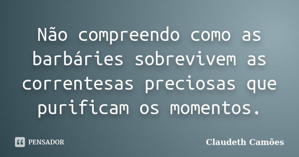 Não compreendo como as barbáries sobrevivem as correntesas preciosas que purificam os momentos.... Frase de Claudeth Camões.