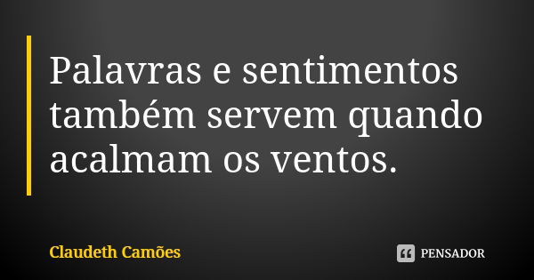 Palavras e sentimentos também servem quando acalmam os ventos.... Frase de Claudeth Camões.