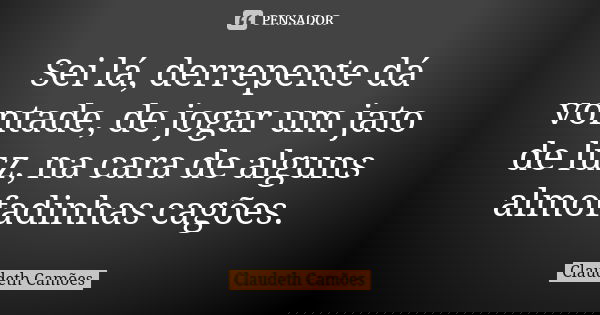 Sei lá, derrepente dá vontade, de jogar um jato de luz, na cara de alguns almofadinhas cagões.... Frase de Claudeth Camões.