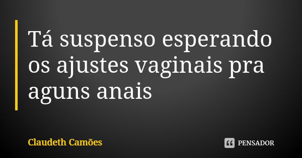 Tá suspenso esperando os ajustes vaginais pra aguns anais... Frase de Claudeth Camões.