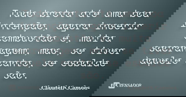 Tudo brota até uma boa intenção, agora inserir combustão é, muita sacranagem, mas, se tiver àquele canto, se esbalde são.... Frase de Claudeth Camões.