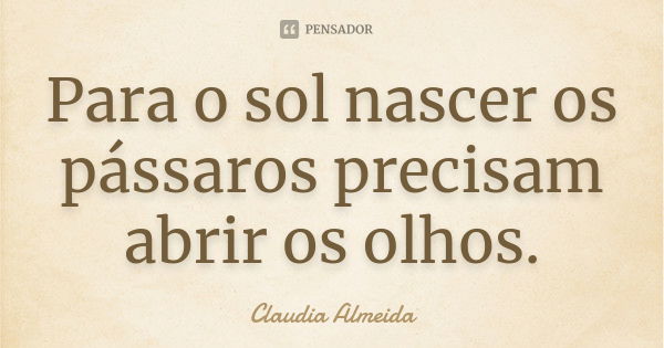 Para o sol nascer os pássaros precisam abrir os olhos.... Frase de Claudia Almeida.