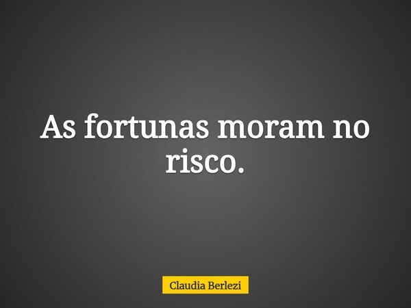 As fortunas moram no risco.... Frase de Claudia Berlezi.