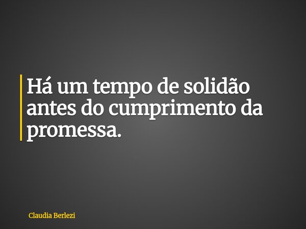Há um tempo de solidão antes do cumprimento da promessa.... Frase de Claudia Berlezi.