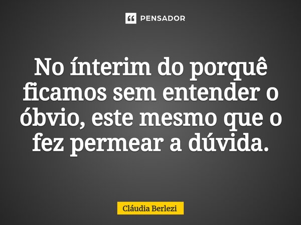 ⁠No ínterim do porquê ficamos sem entender o óbvio, este mesmo que o fez permear a dúvida.... Frase de Claudia Berlezi.