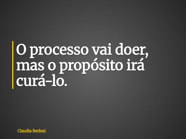 O processo vai doer, mas o propósito irá curá-lo.... Frase de Claudia Berlezi.