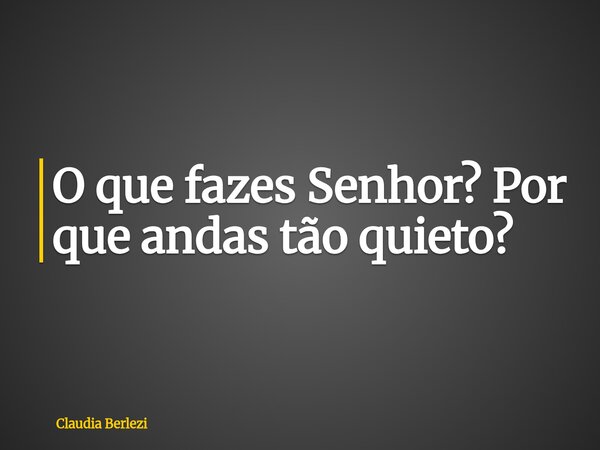 O que fazes Senhor? Por que andas tão quieto?... Frase de Claudia Berlezi.