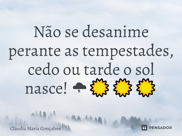 ⁠Não se desanime perante as tempestades, cedo ou tarde o sol nasce! 🌩☀️☀️☀️... Frase de Cláudia Maria Gonçalves.