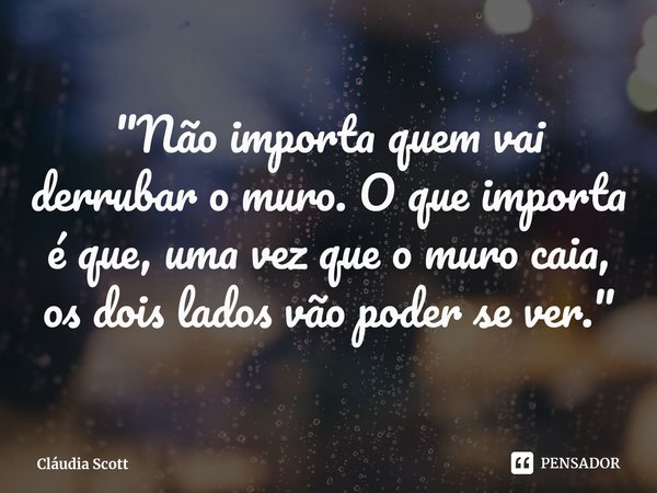 ⁠"Não importa quem vai derrubar o muro. O que importa é que, uma vez que o muro caia, os dois lados vão poder se ver."... Frase de Cláudia Scott.