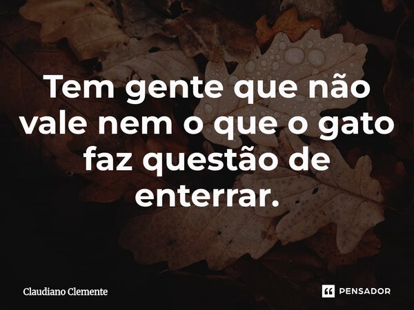 ⁠Tem gente que não vale nem o que o gato faz questão de enterrar.... Frase de Claudiano Clemente.