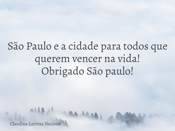 São Paulo e a cidade para todos que querem vencer na vida! Obrigado São paulo!... Frase de Claudina Larrosa Nacione.