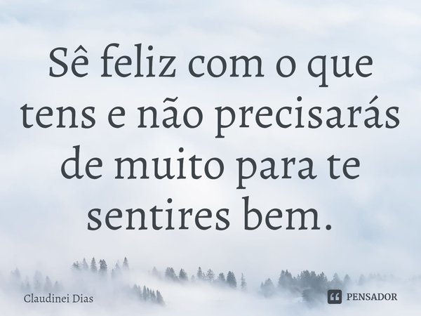⁠Sê feliz com o que tens e não precisarás de muito para te sentires bem.... Frase de Claudinei Dias.