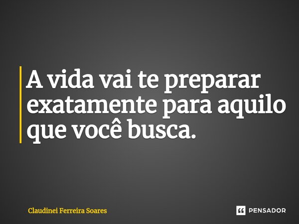 ⁠A vida vai te preparar exatamente para aquilo que você busca.... Frase de Claudinei Ferreira Soares.