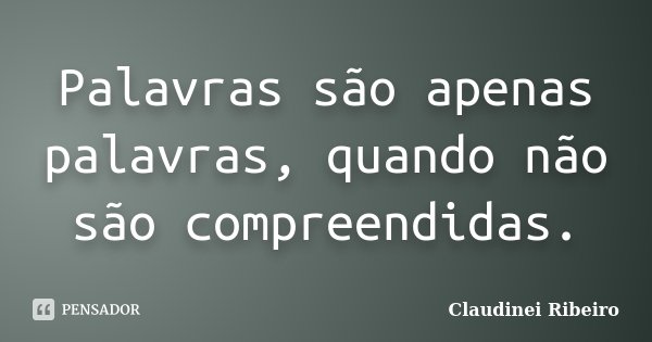Palavras são apenas palavras, quando não são compreendidas.... Frase de Claudinei Ribeiro.