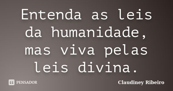 Entenda as leis da humanidade, mas viva pelas leis divina.... Frase de Claudiney Ribeiro.