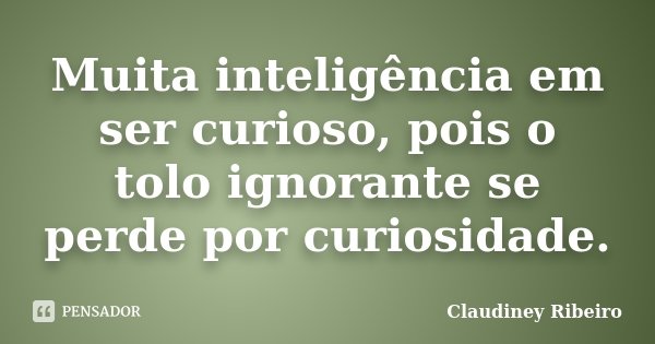 Muita inteligência em ser curioso, pois o tolo ignorante se perde por curiosidade.... Frase de Claudiney Ribeiro.