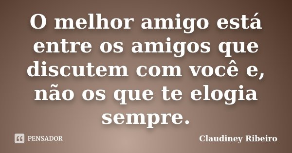 O melhor amigo está entre os amigos que discutem com você e, não os que te elogia sempre.... Frase de Claudiney Ribeiro.