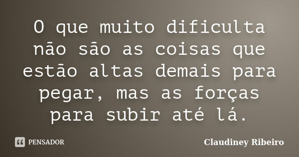 O que muito dificulta não são as coisas que estão altas demais para pegar, mas as forças para subir até lá.... Frase de Claudiney Ribeiro.