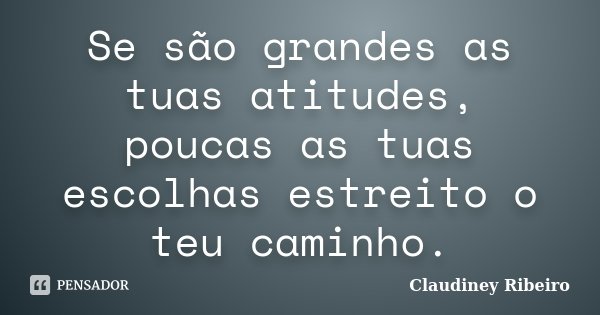 Se são grandes as tuas atitudes, poucas as tuas escolhas estreito o teu caminho.... Frase de Claudiney Ribeiro.