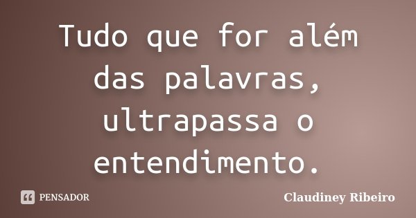 Tudo que for além das palavras, ultrapassa o entendimento.... Frase de Claudiney Ribeiro.