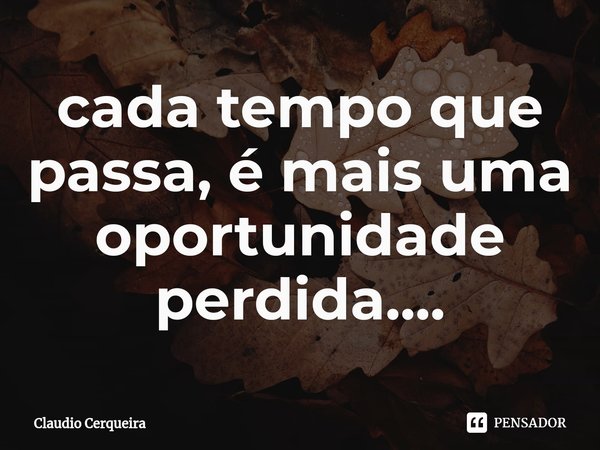 ⁠cada tempo que passa, é mais uma oportunidade perdida....... Frase de Claudio Cerqueira.