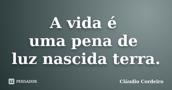 A vida é uma pena de luz nascida terra.... Frase de Cláudio Cordeiro.