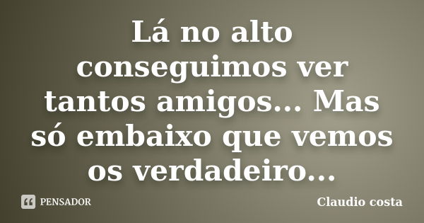 Lá no alto conseguimos ver tantos amigos... Mas só embaixo que vemos os verdadeiro...... Frase de Claudio costa.