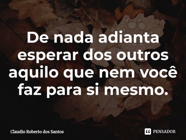 De nada adianta esperar dos outros aquilo que nem você faz para si mesmo.⁠... Frase de Claudio Roberto dos Santos.